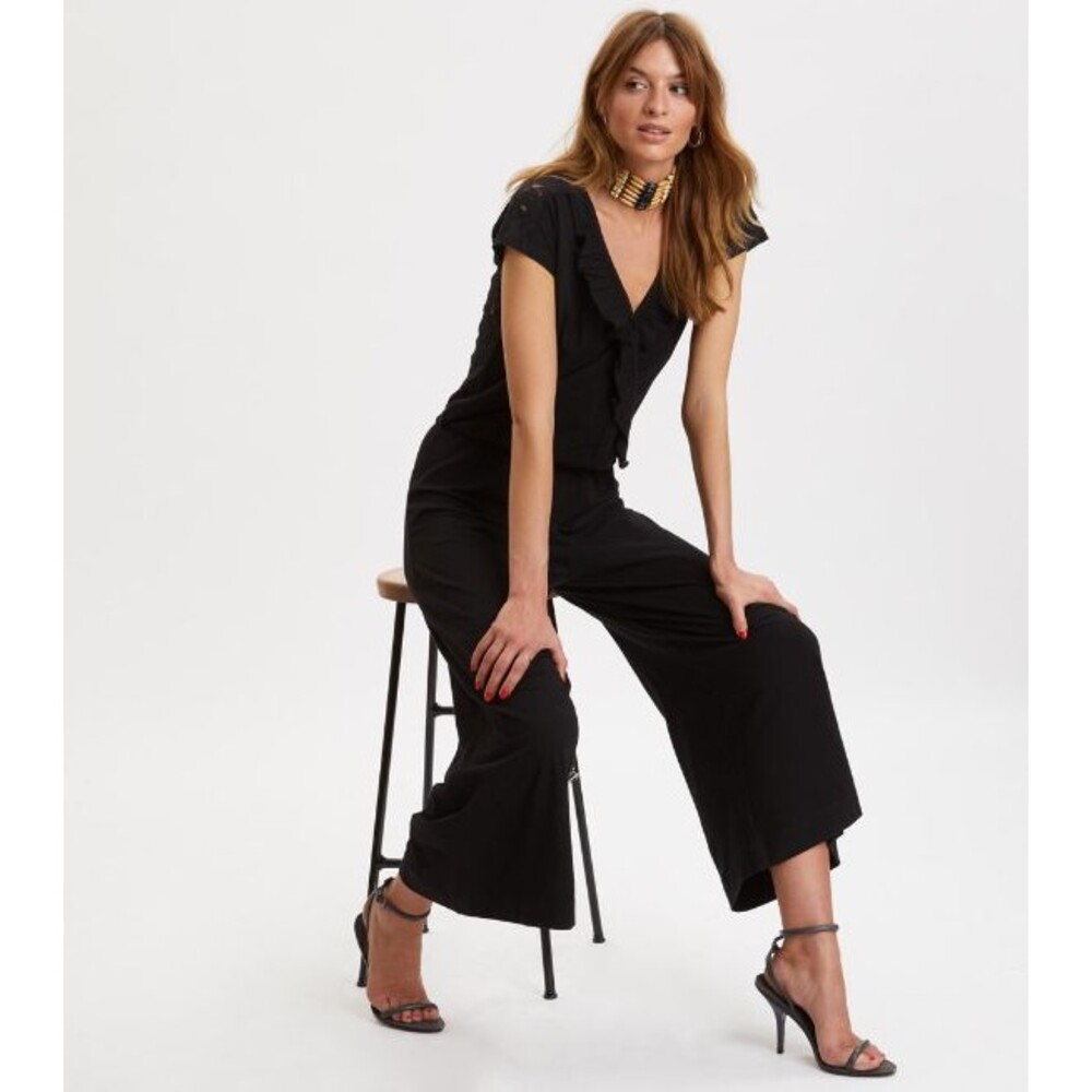 Odd Molly Anthropologie I Rock Jumpsuit Kimono Lace Black Ruffle S-1 262094